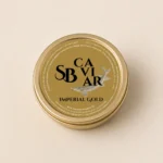 Closed Imperial Gold caviar tin with Sardashti Business label