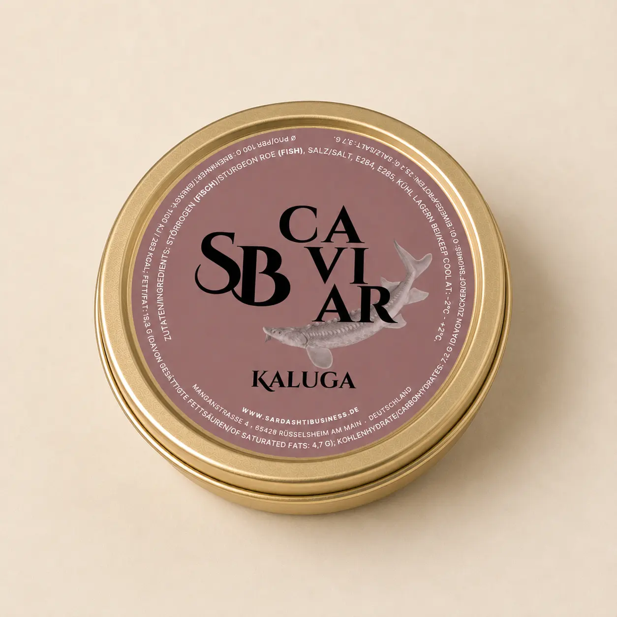 Kaluga Caviar Tin – Sardashti Business Closed Kaluga caviar tin with Sardashti Business label
