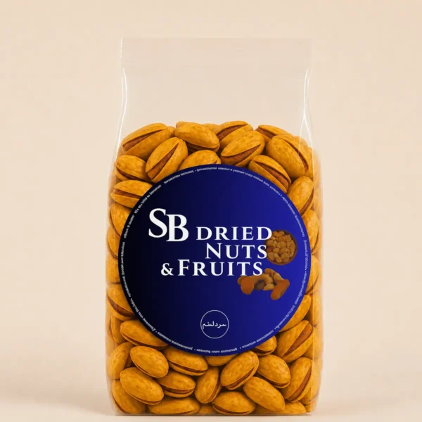 SB premium salted pistachios in a resealable package