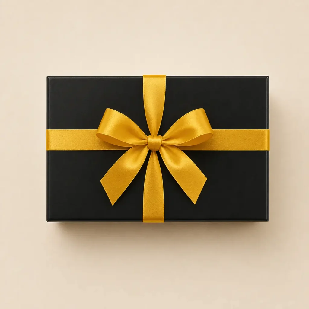 Luxury black caviar gift box with golden ribbon